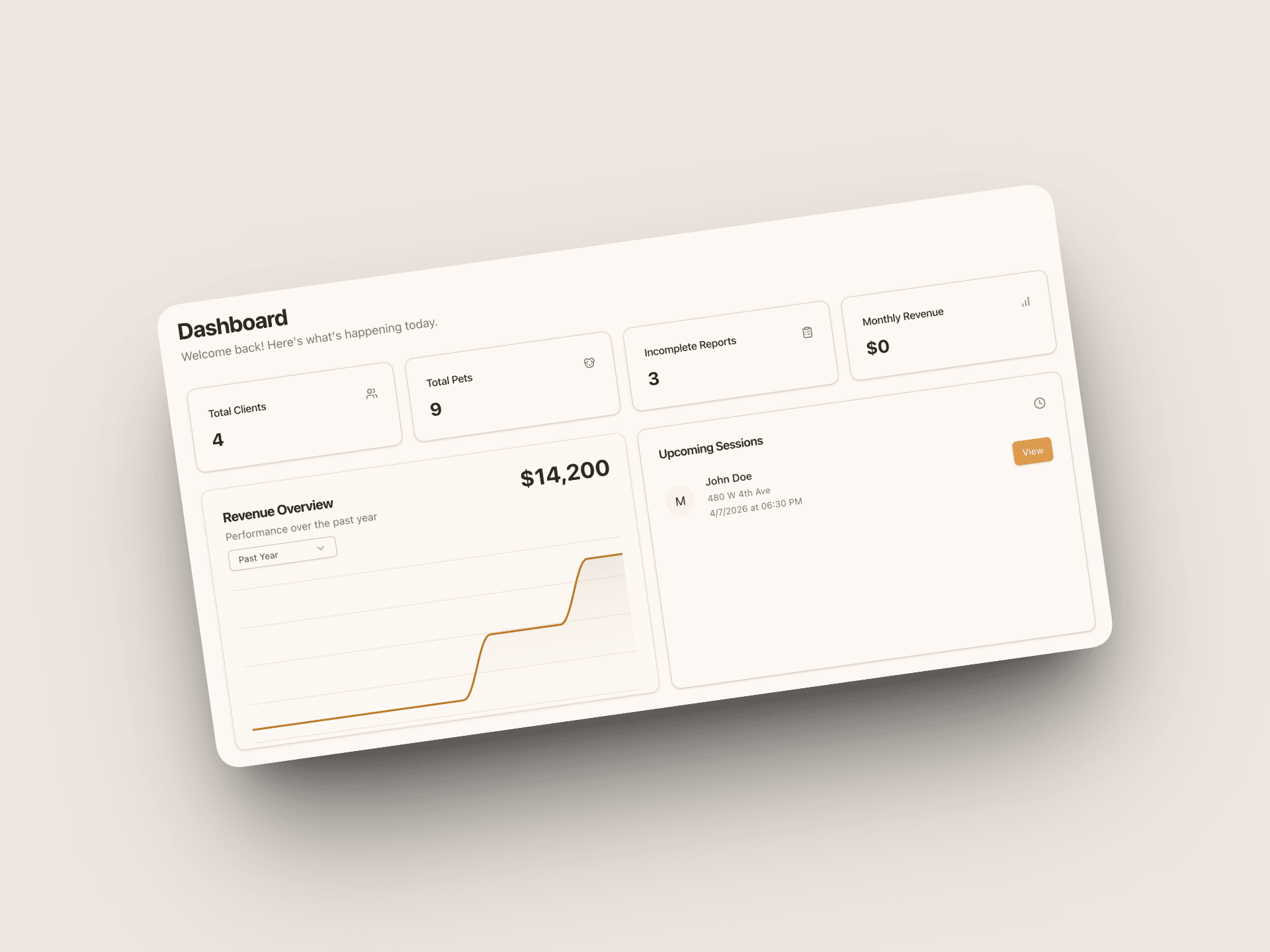 Trainer dashboard showing business analytics and reporting for session revenue